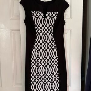 Connected Apparel Black and White Sheath Midi Dress